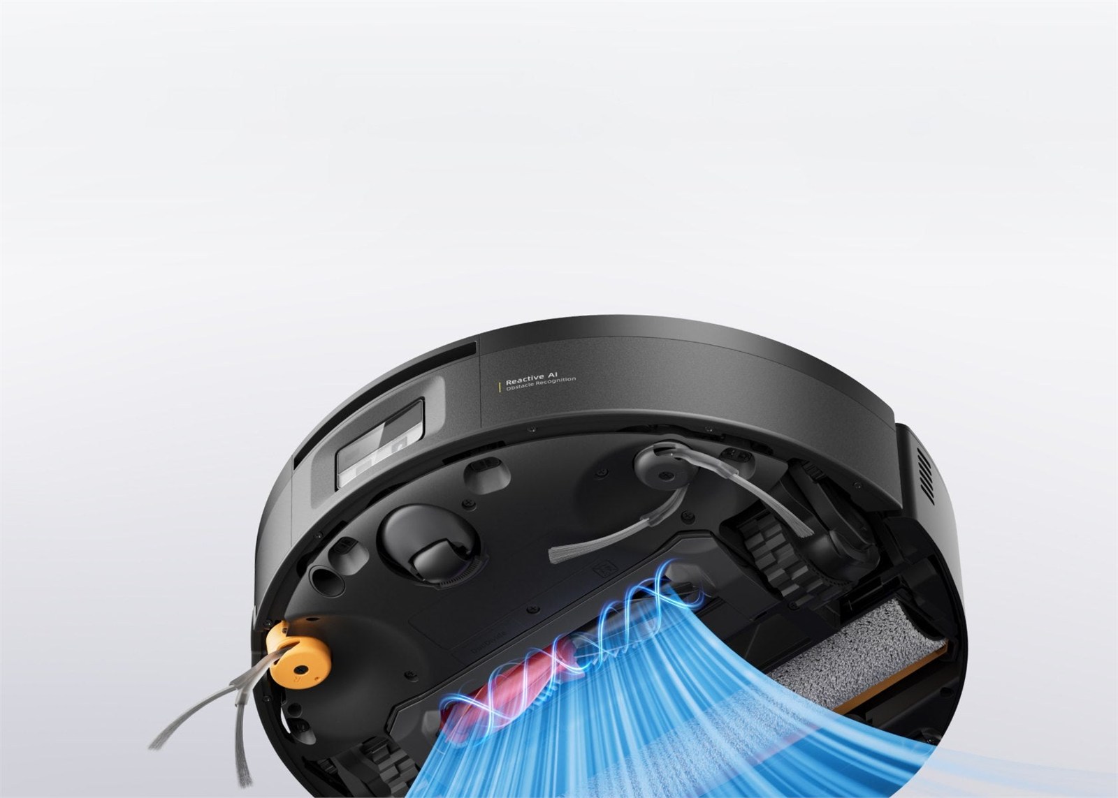 Chổi DuoDivide và cụm Reactive AI ở mặt dưới Roborock Saros 20 Flow Complete