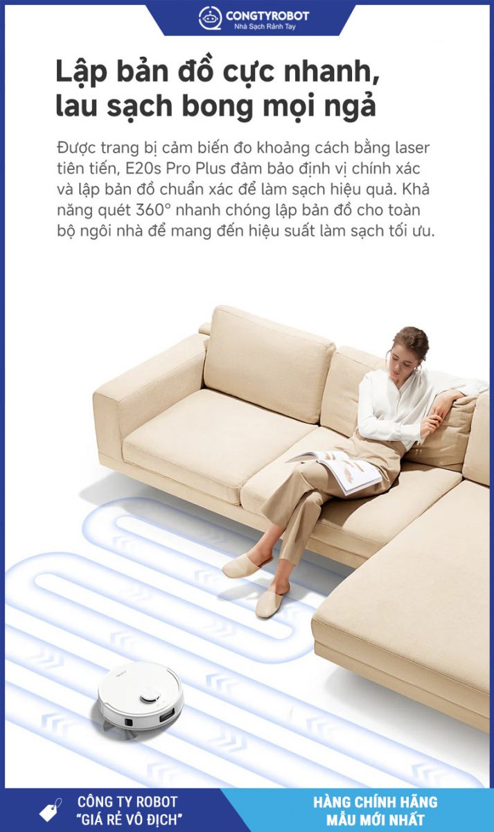 Mova E20s Pro Plus Trắng - Robot Hút Bụi Lau