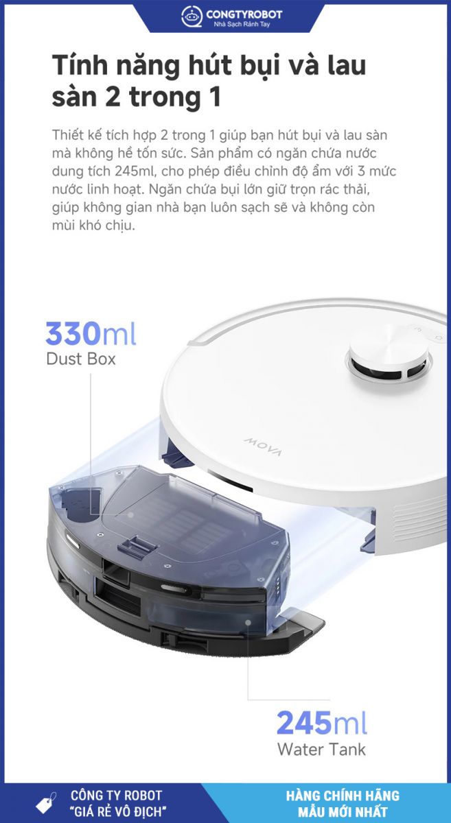 Mova E20s Pro Plus Trắng - Robot Hút Bụi Lau