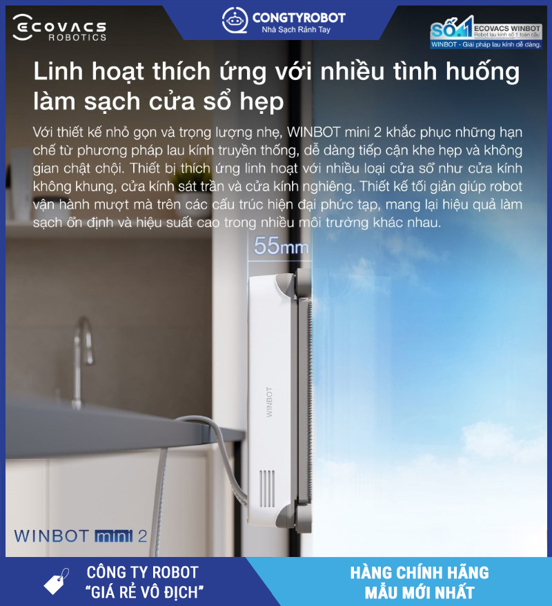 Ecovacs Winbot Mini 2 - Robot Lau Kính Thông Minh