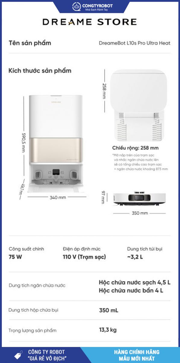 Dreame L10s Ultra Heat Trắng- Robot hút bụi lau nhà