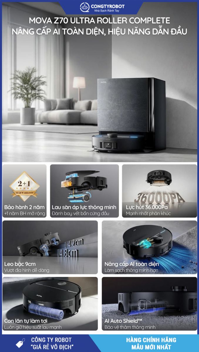 Mova Z70 Ultra Roller Complete Đen - Robot hút bụi lau nhà