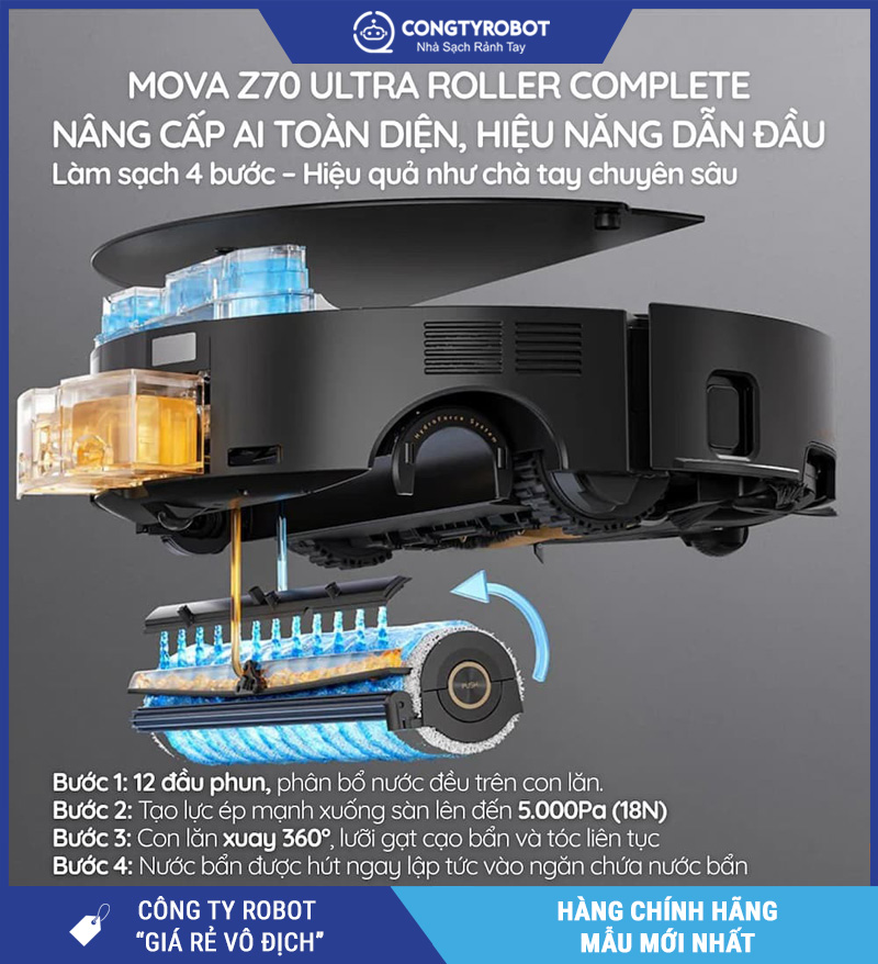 Mova Z70 Ultra Roller Complete Đen - Robot hút bụi lau nhà