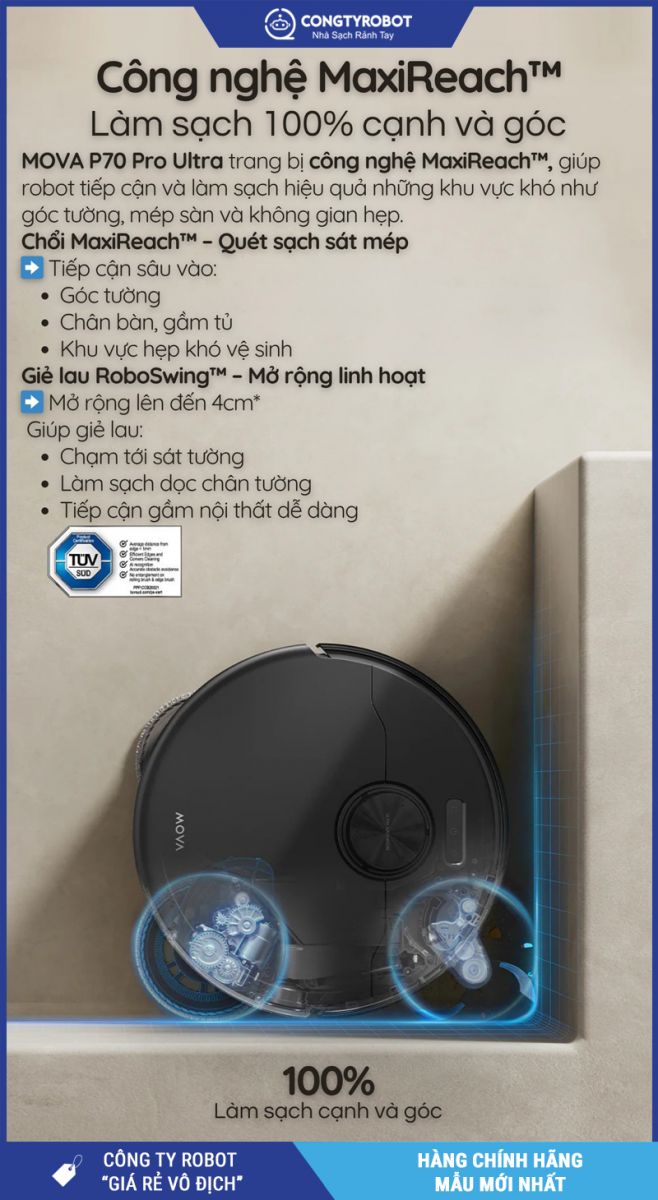 Mova P70 Pro Ultra Đen - Robot hút bụi lau nhà