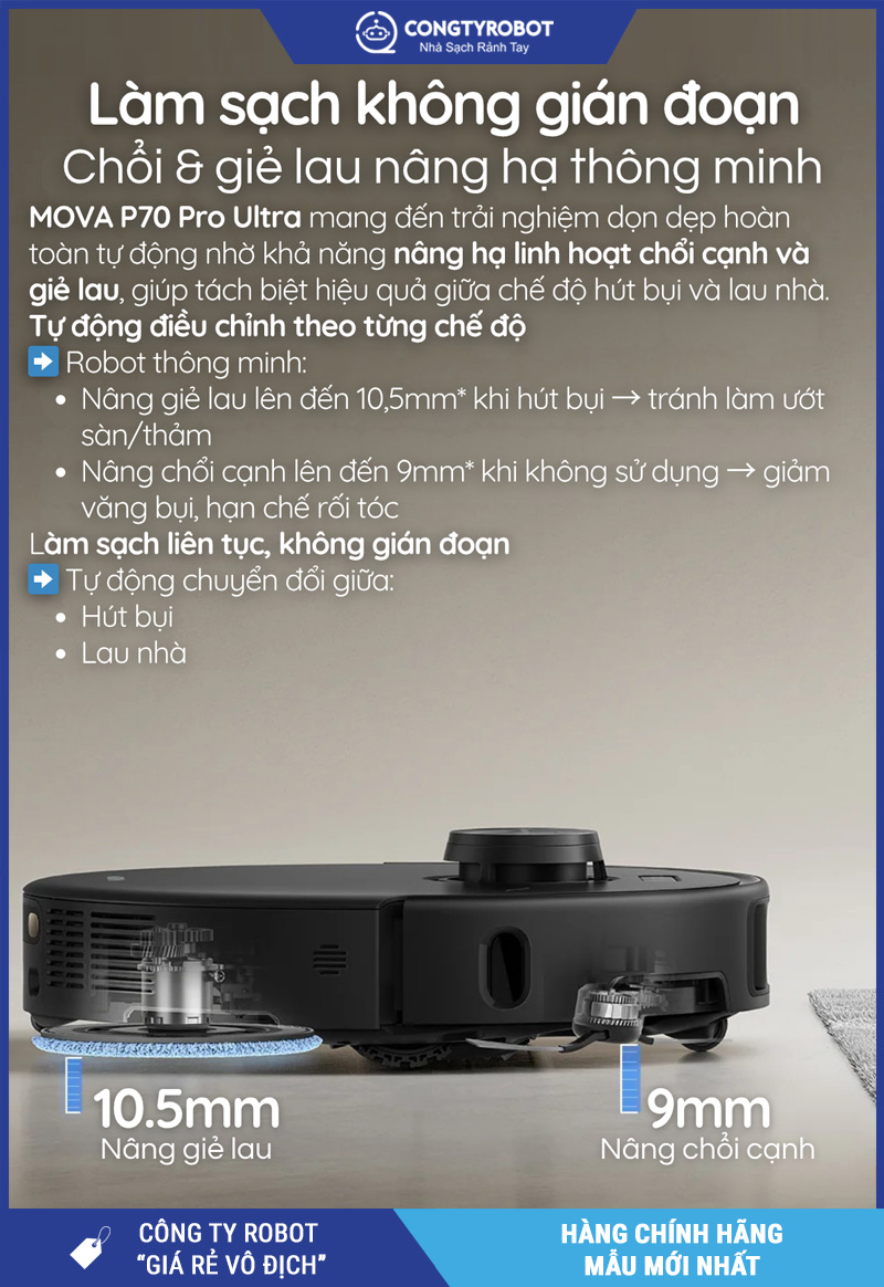 Mova P70 Pro Ultra Đen - Robot hút bụi lau nhà