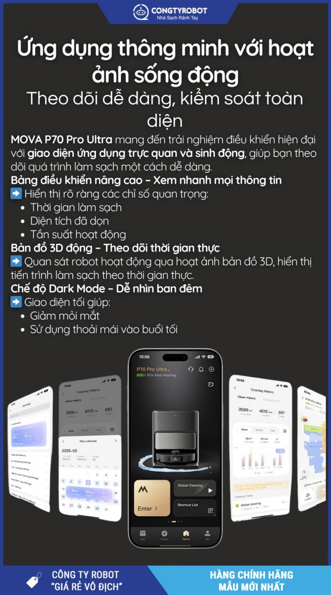 Mova P70 Pro Ultra Đen - Robot hút bụi lau nhà
