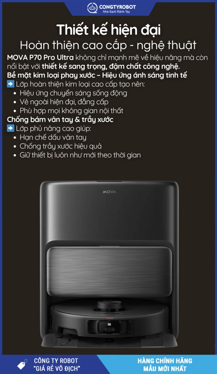 Mova P70 Pro Ultra Đen - Robot hút bụi lau nhà