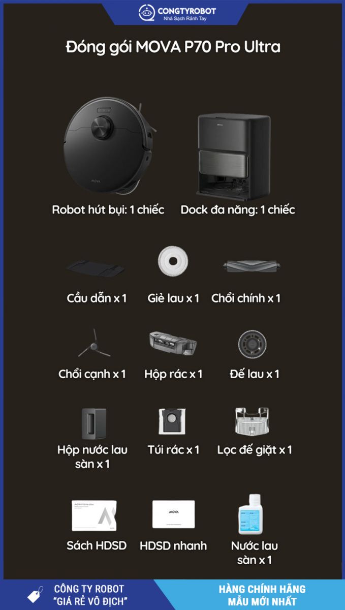 Mova P70 Pro Ultra Đen - Robot hút bụi lau nhà