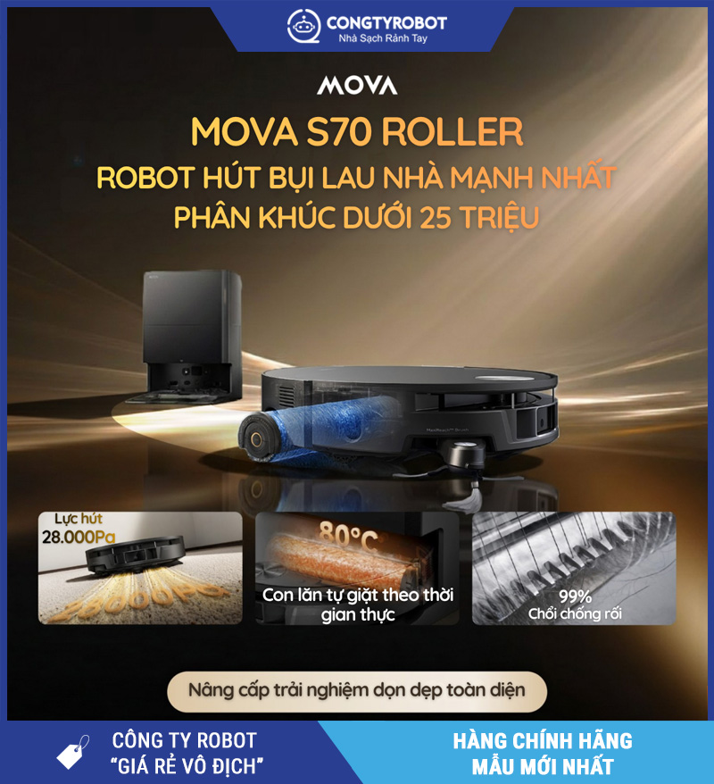 Mova S70 Roller Trắng/Đen - Robot hút bụi lau nhà