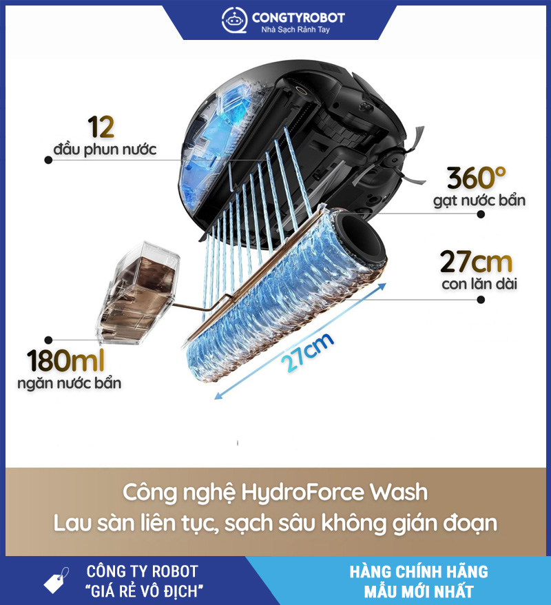 Mova S70 Roller Trắng/Đen - Robot hút bụi lau nhà