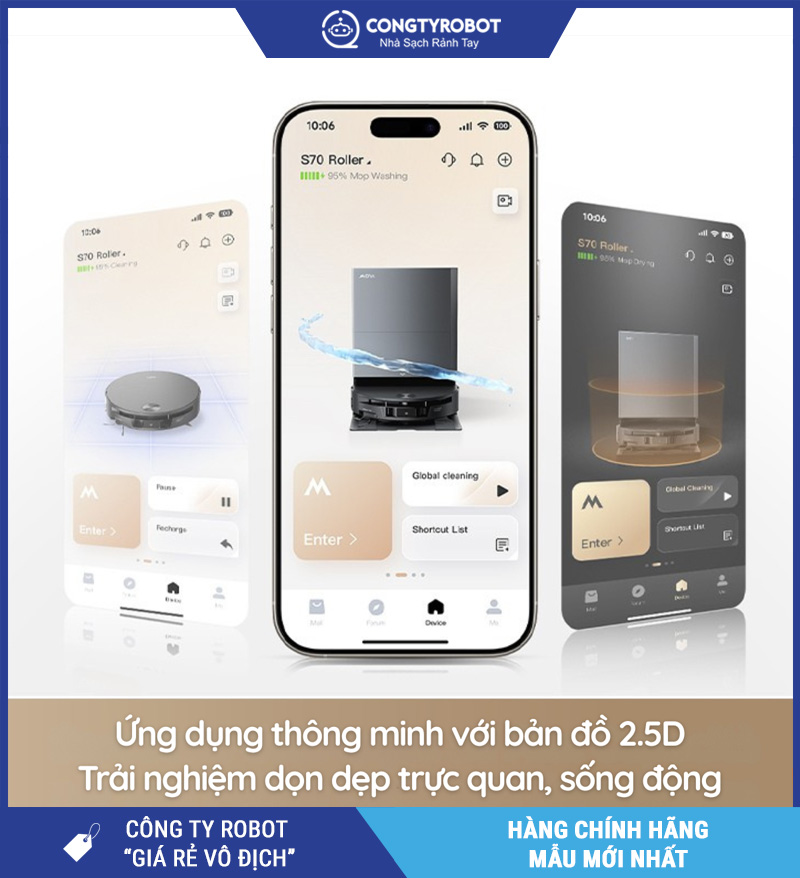 Mova S70 Roller Trắng/Đen - Robot hút bụi lau nhà