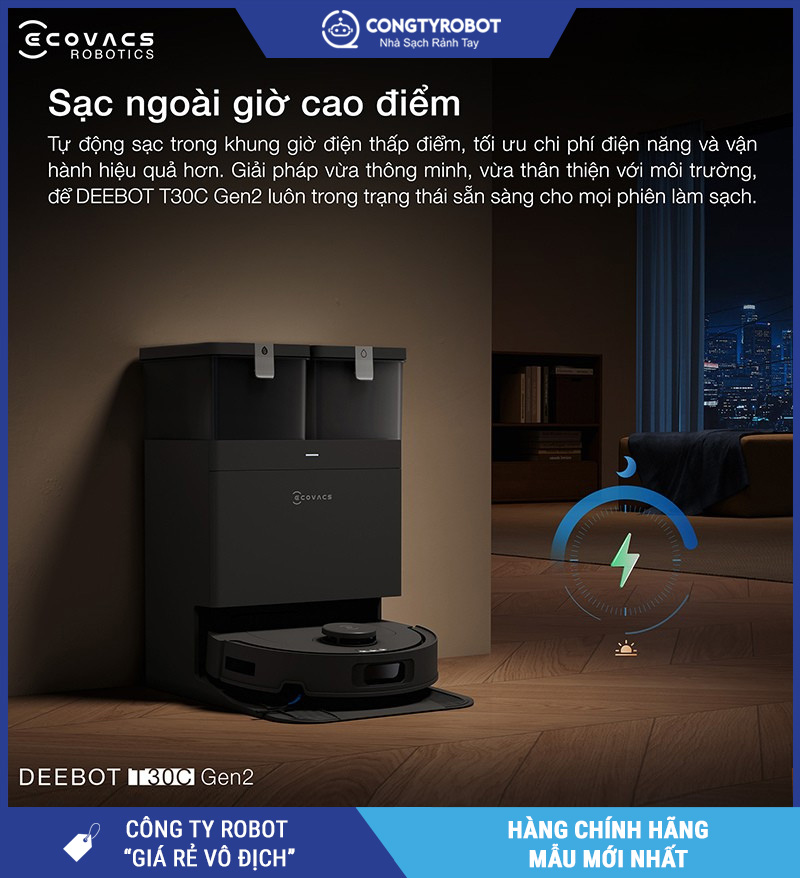 Ecovacs Deebot T30C Gen 2 Trắng/Đen - Robot hút bụi lau nhà