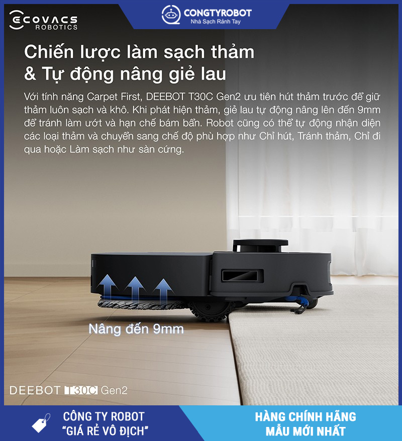 Ecovacs Deebot T30C Gen2 Trắng/Đen - Robot hút bụi lau nhà
