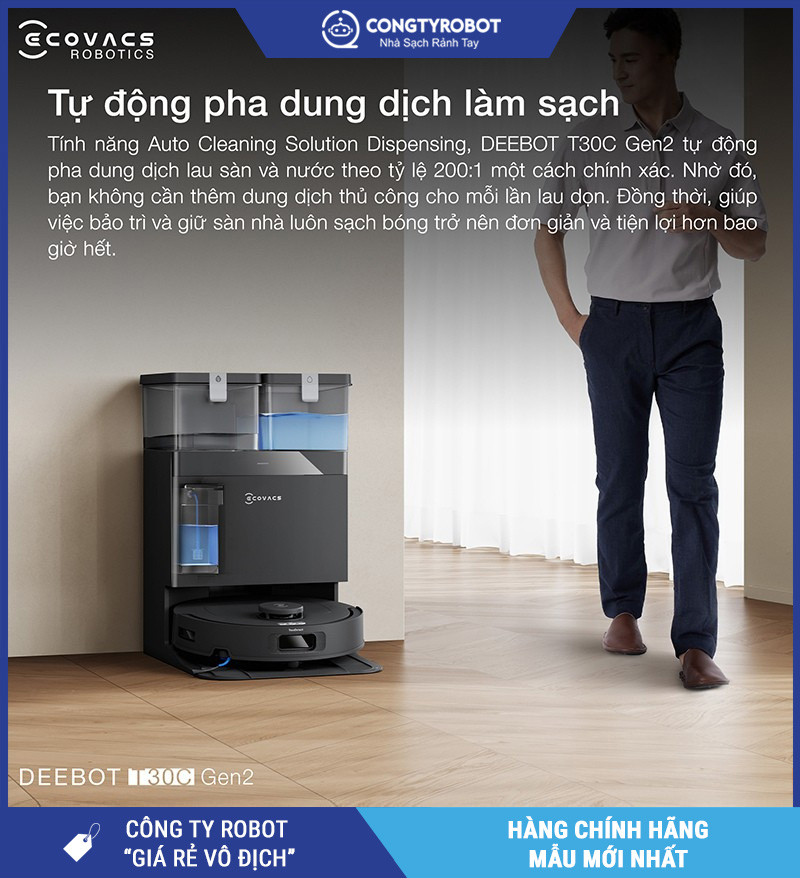 Ecovacs Deebot T30C Gen2 Trắng/Đen - Robot hút bụi lau nhà