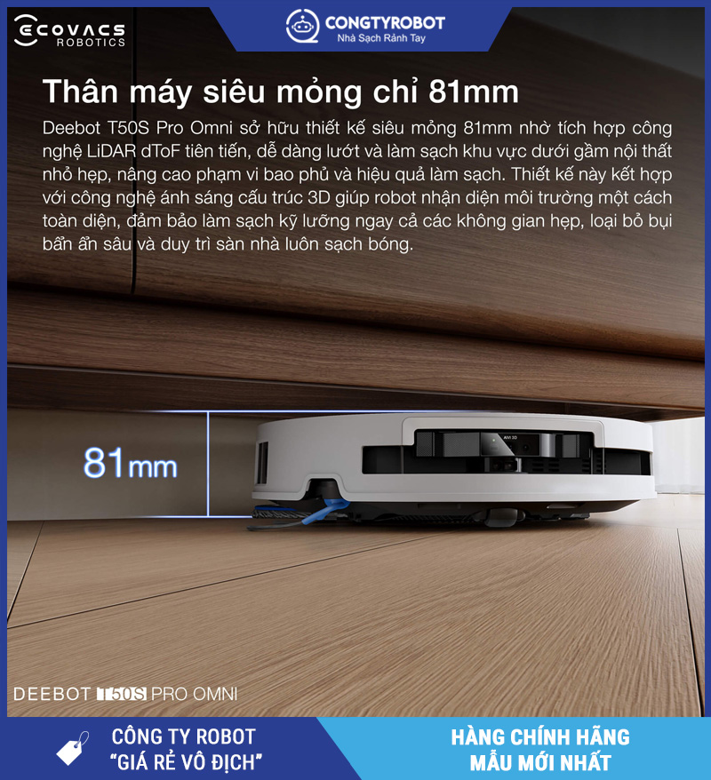 Ecovacs T50S Pro Omni Trắng/Đen - Robot hút bụi lau nhà