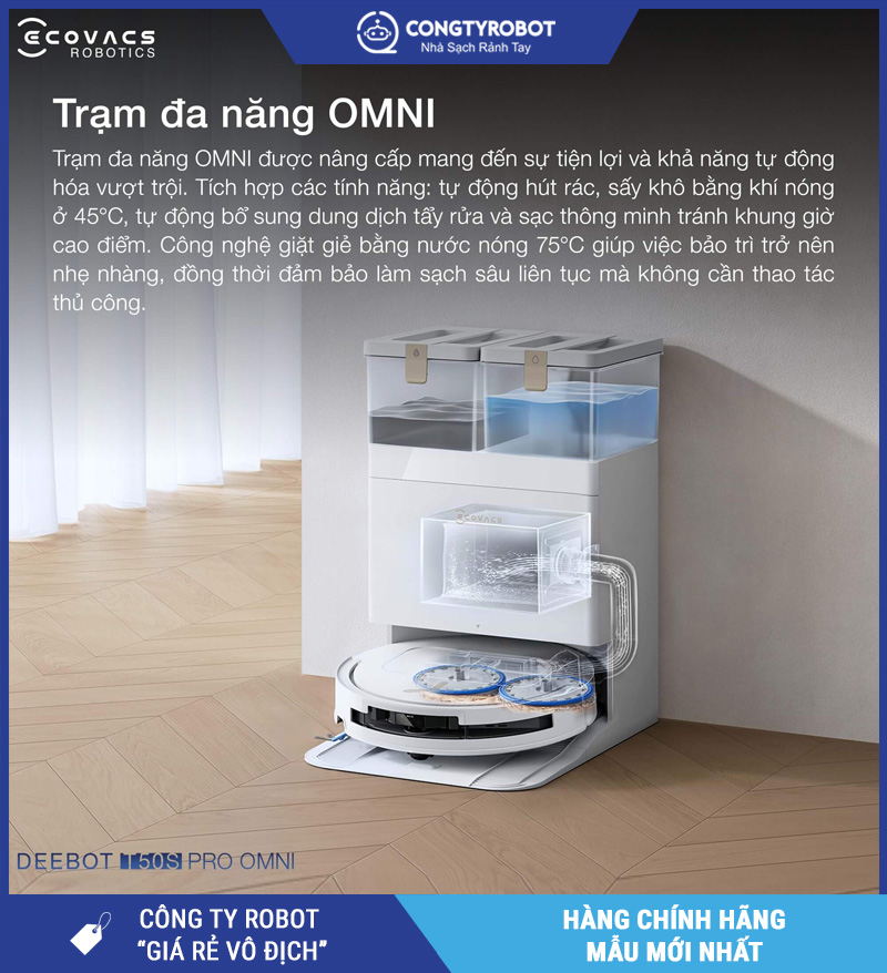 Ecovacs T50S Pro Omni Trắng/Đen - Robot hút bụi lau nhà