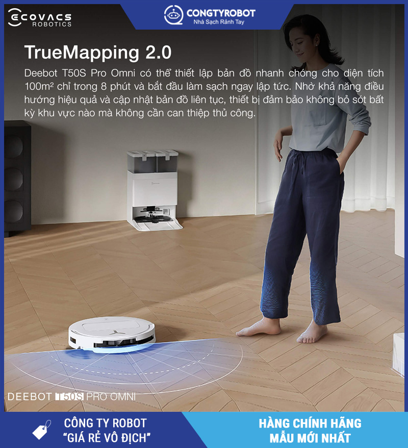 Ecovacs T50S Pro Omni Trắng/Đen - Robot hút bụi lau nhà