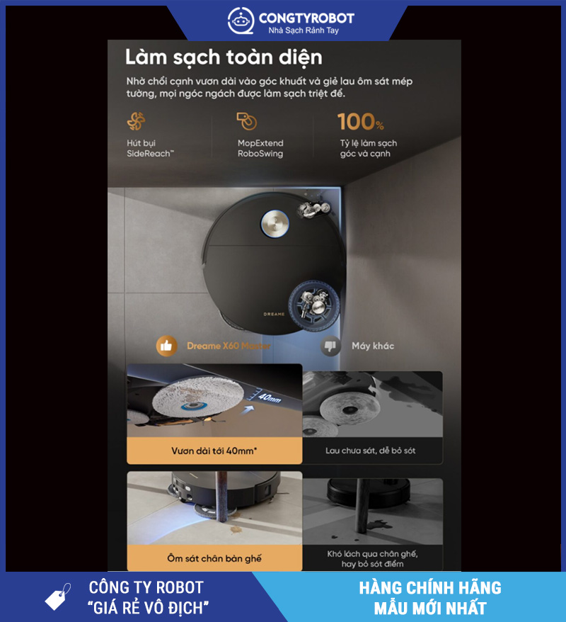Dreame X60 Master Đen - Robot Hút Bụi Lau Nhà