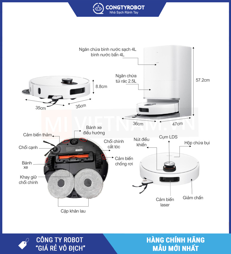 Robot hút bụi lau nhà Xiaomi Vacuum 5 Trắng – Bản Quốc Tế