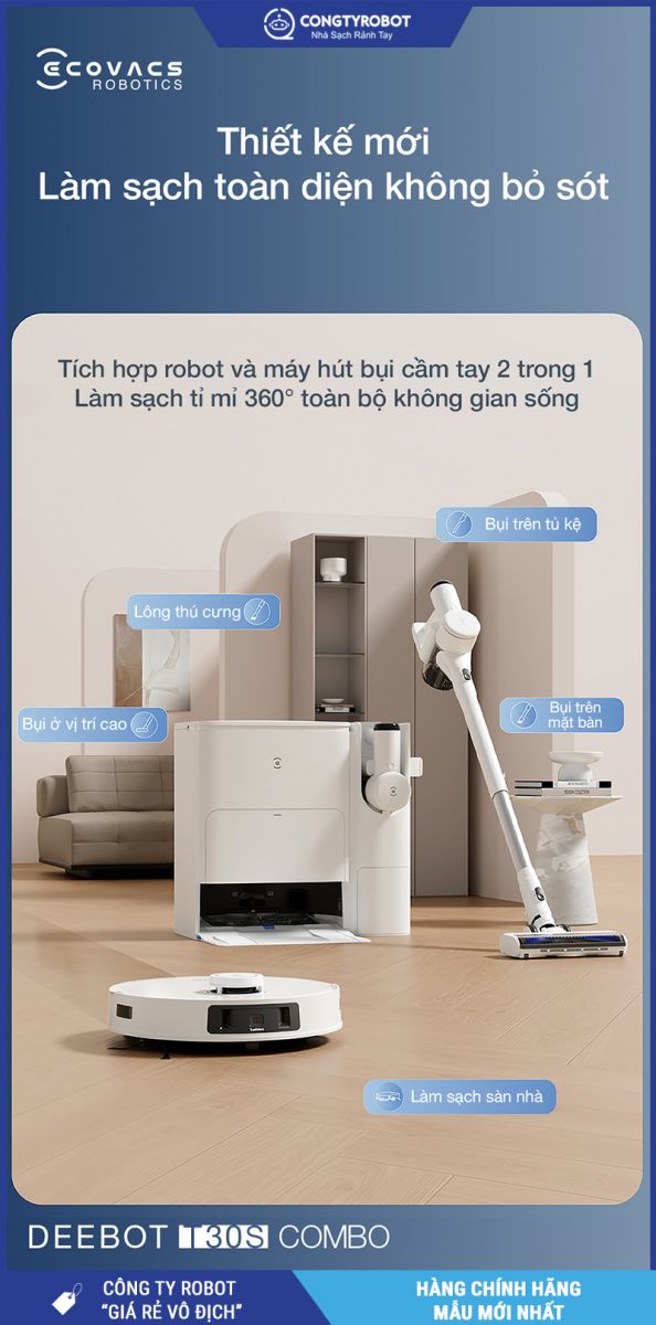 Ecovacs T30s Combo 2026 Trắng - Robot Hút Bụi Lau Nhà Thông Minh