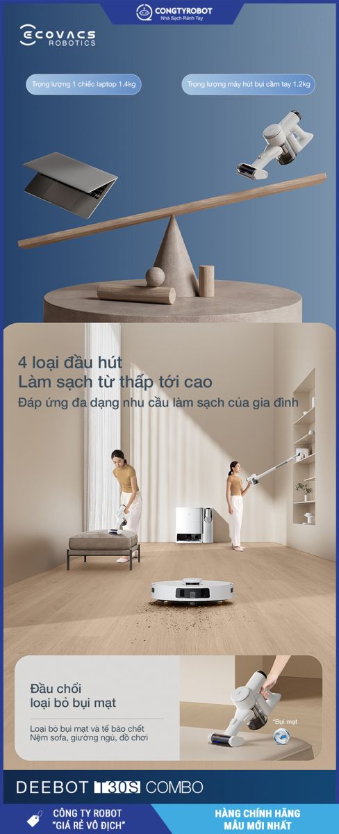 Ecovacs T30s Combo 2026 Trắng - Robot Hút Bụi Lau Nhà Thông Minh