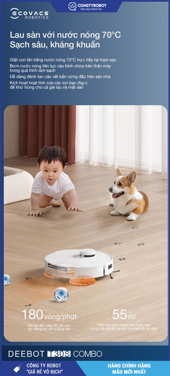 Ecovacs T30s Combo 2026 Trắng - Robot Hút Bụi Lau Nhà Thông Minh