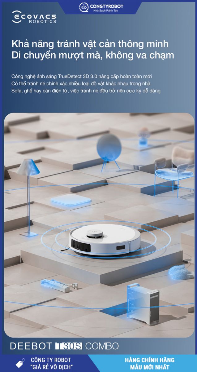 Ecovacs T30s Combo 2026 Trắng - Robot Hút Bụi Lau Nhà Thông Minh