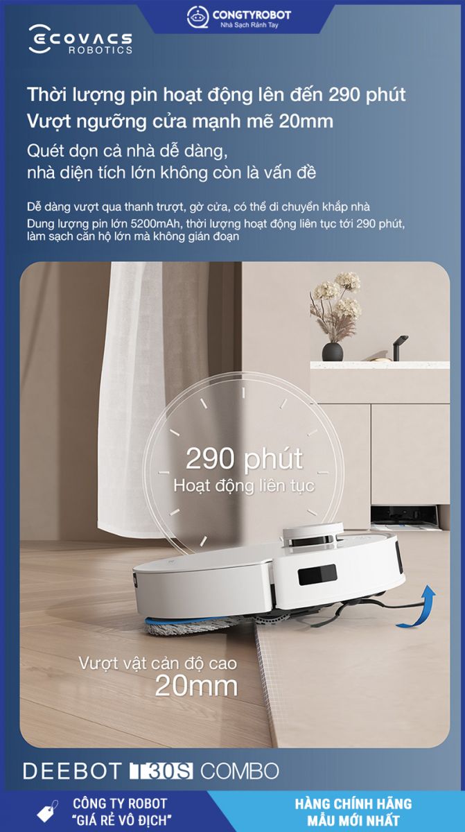 Ecovacs T30s Combo 2026 Trắng - Robot Hút Bụi Lau Nhà Thông Minh